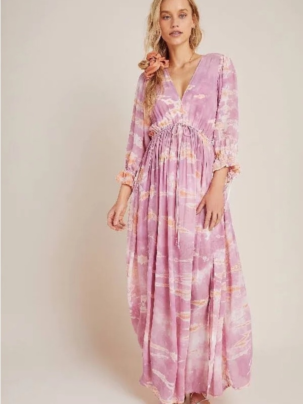 Young Broke & Fabulous Women's Pink Tie-Dye V-Neck Maxi Dress size M